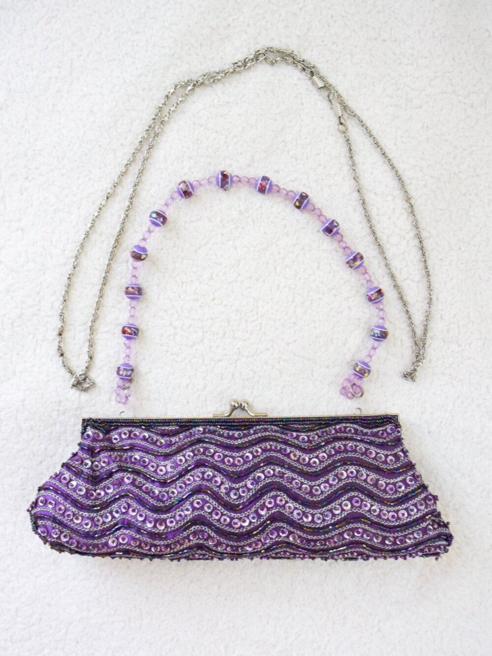 Purple Beaded Crossbody & Convertible Clutch; Beaded & Chain Strap - NEW!